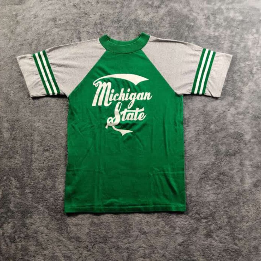 VINTAGE Michigan State Shirt Mens Medium Green Short Sleeve College University